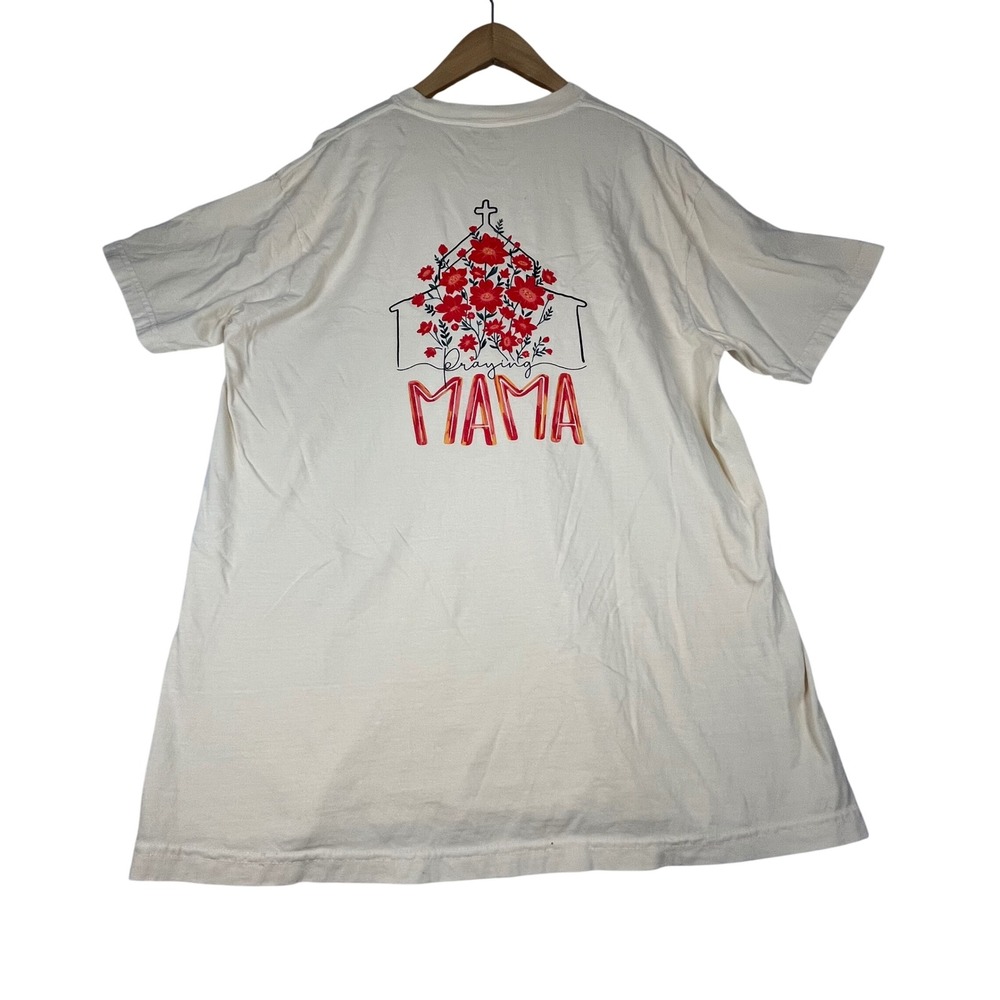 Comfort Colors Praying Mama Floral Church Graphic T-Shirt Ivory XL Heavyweight